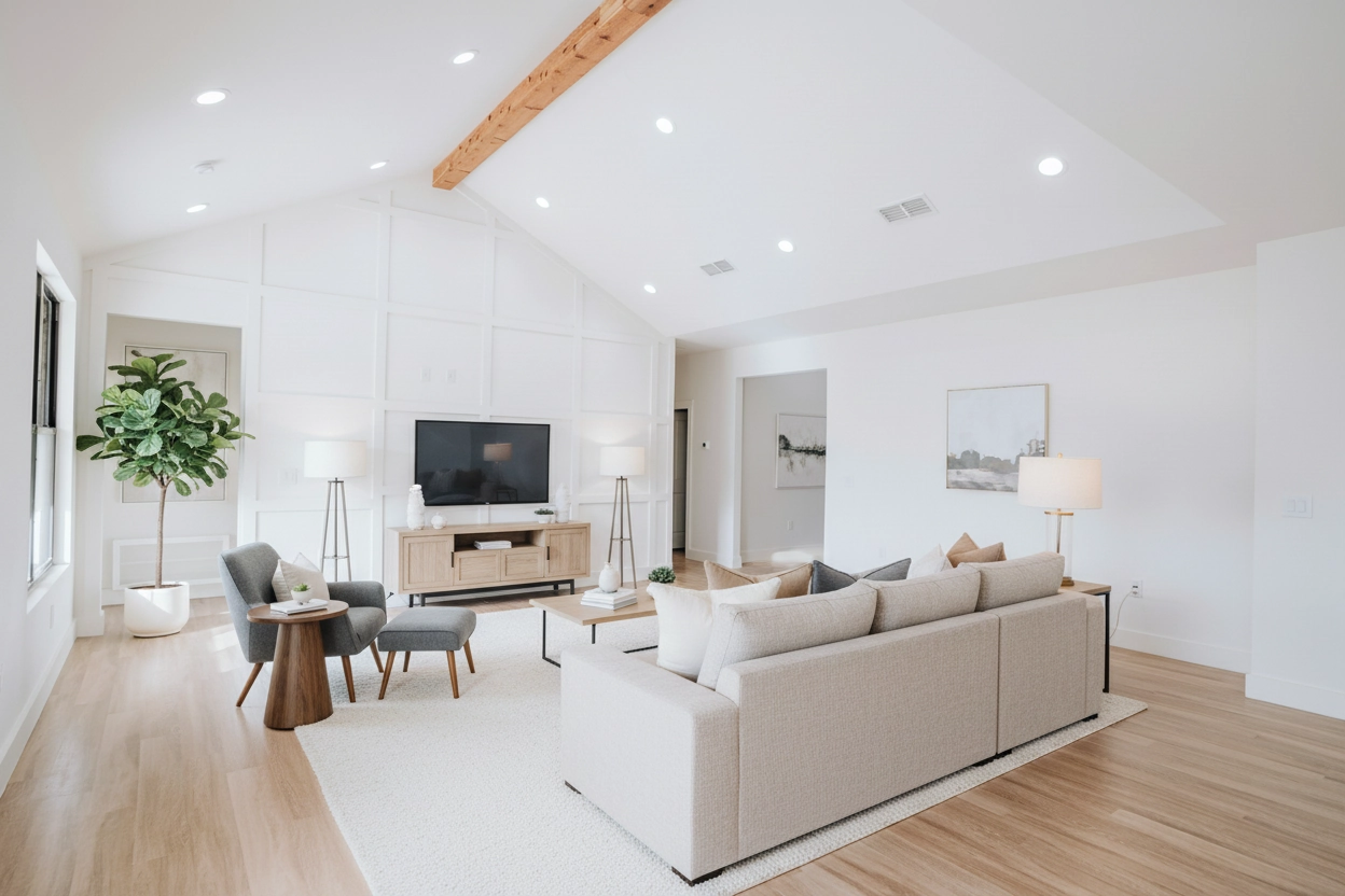 Living room staging before revision with basic furniture